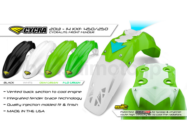 ベンティッド フロントフェンダー KXF250/450 (13-16)、KX450F(12-15) 、CYCRA(サイクラ) KAWASAKI