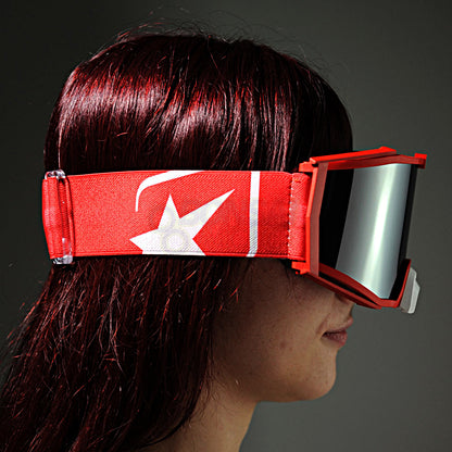 8K【アジアンフィット】トップ ゴーグル ライトスモークミラーシングルレンズ 眼鏡対応 Red/Red グラデーション ariete(アリエテ)