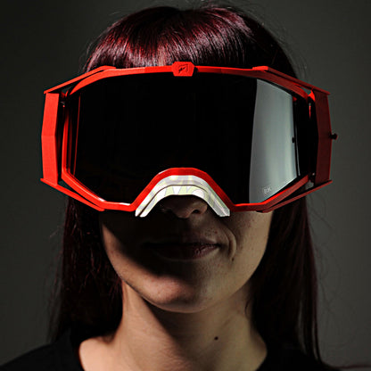 8K【アジアンフィット】トップ ゴーグル ライトスモークミラーシングルレンズ 眼鏡対応 Red/Red グラデーション ariete(アリエテ)