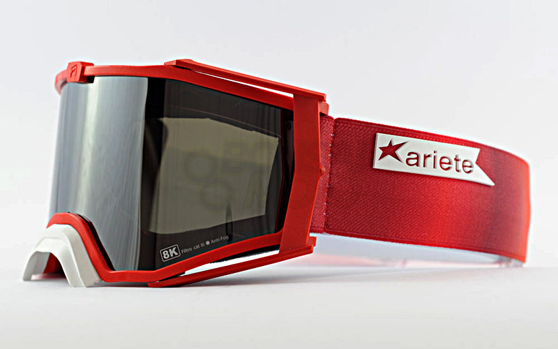 8K【アジアンフィット】トップ ゴーグル ライトスモークミラーシングルレンズ 眼鏡対応 Red/Red グラデーション ariete(アリエテ)