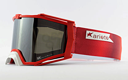 8K【アジアンフィット】トップ ゴーグル ライトスモークミラーシングルレンズ 眼鏡対応 Red/Red グラデーション ariete(アリエテ)