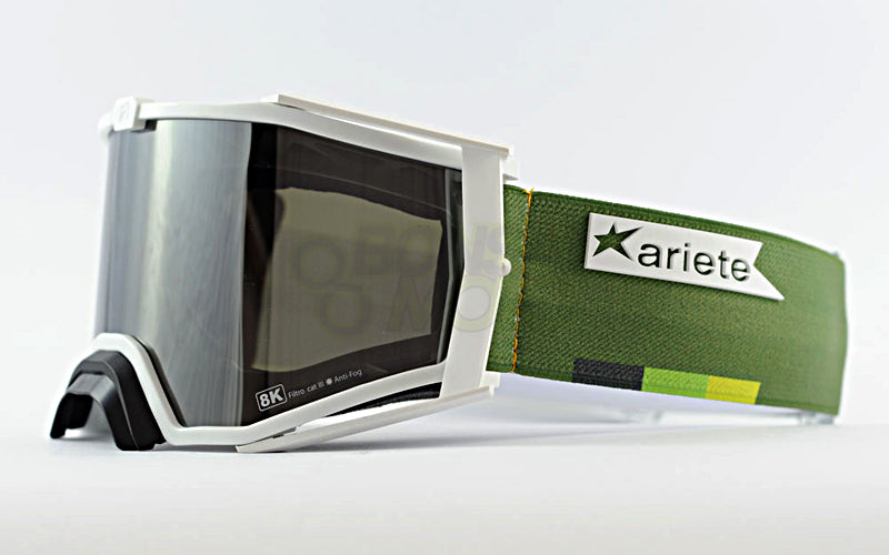 8K【ユーロフィット】トップ ゴーグル ライトスモークミラーシングルレンズ 眼鏡対応 White/Olive ブロック ariete(アリエテ)