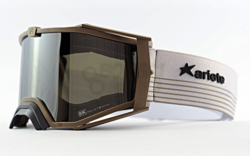 8K【ユーロフィット】トップ ゴーグル ライトスモークミラーシングルレンズ 眼鏡対応 Beige/Beige ストライプ ariete(アリエテ)